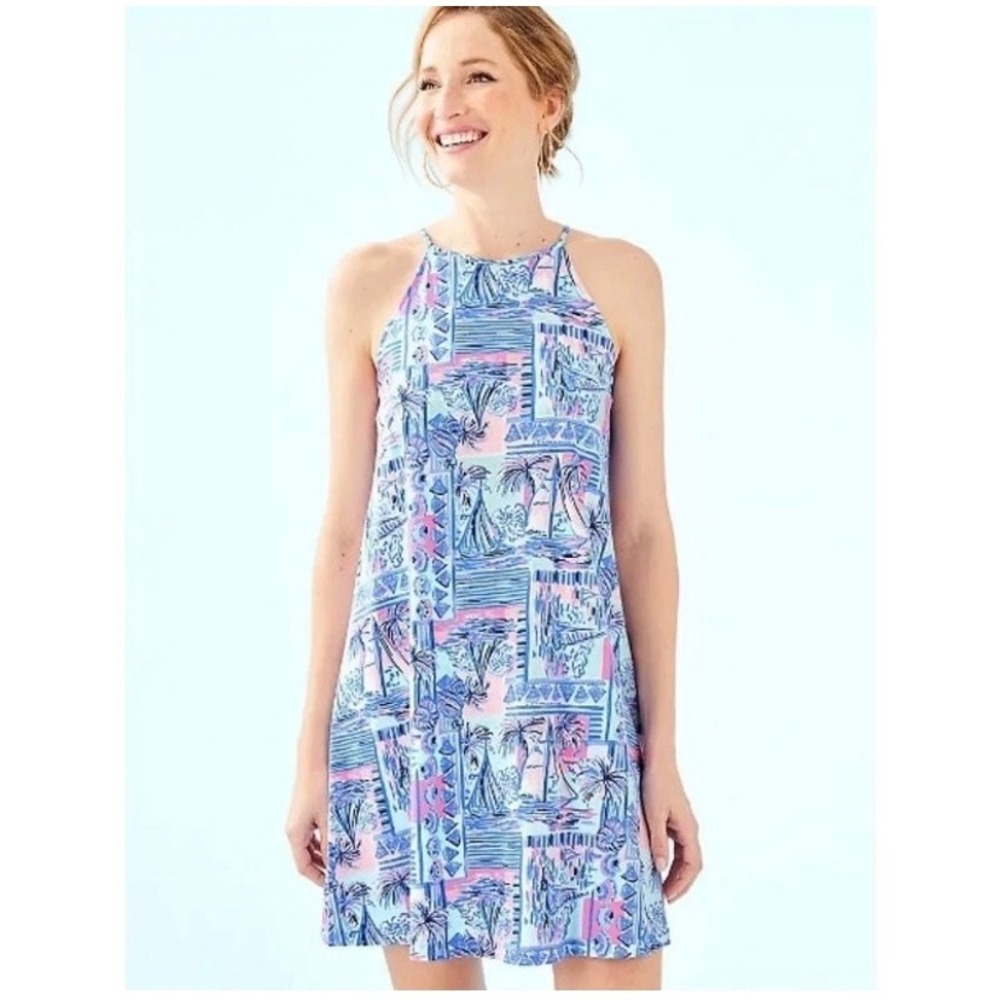 Lilly Pulitzer Sz XS Margot Haler Mini Dress Whisper Blue Yeah Buoy Cotton Dress